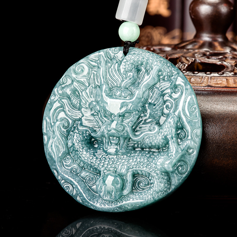 Vintage Fashion Jewelry - Collier pendentif dragon en jadéite birmane,