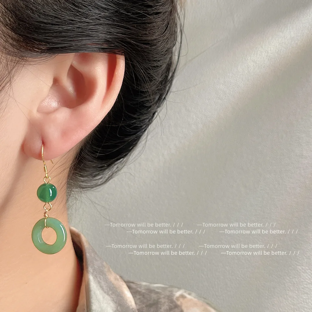 Vintage Fashion Words - Boucles d'oreilles en Jade véritable vert,